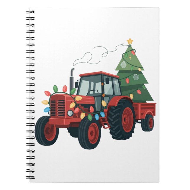 Tractor with Trailer Santa Farm Farmer Christmas Notebook (Front)
