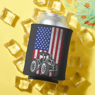 Tractors Farmer American Flag Patriotic Farming Can Cooler