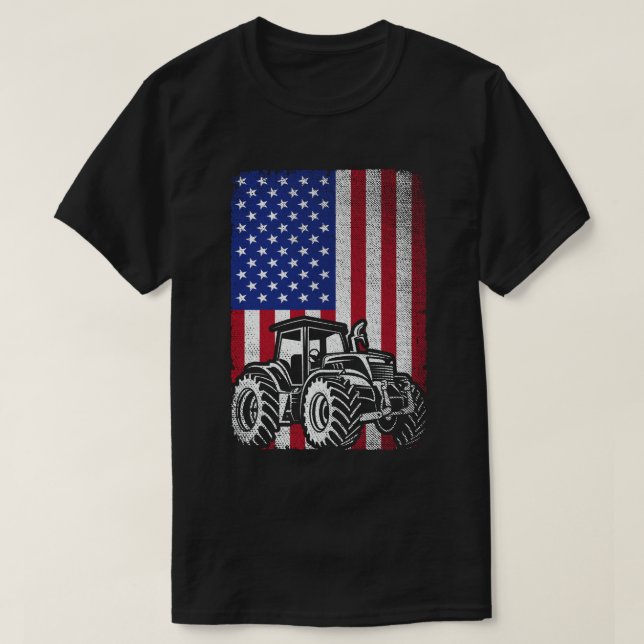 Tractors Farmer American Flag Patriotic Farming  T-Shirt (Design Front)