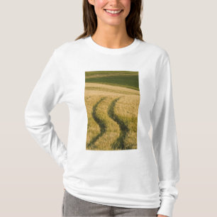 Tractors tracks through wheat, Tuscany, Italy T-Shirt