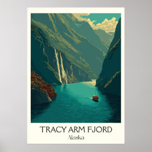Tracy Arm Fjord Alaska Glacier Waterfall Poster