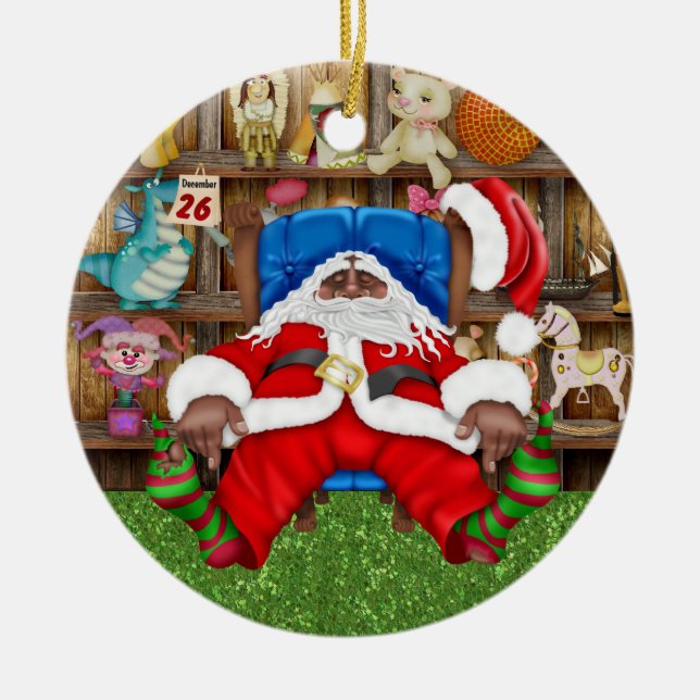 Tracy's Tired Santa Ceramic Tree Decoration (Front)