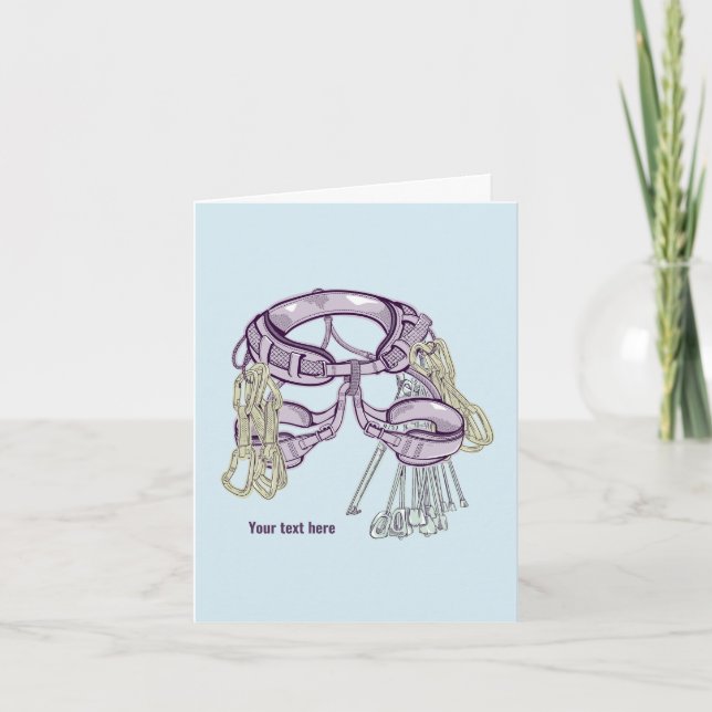 Trad climbing harness and equipment card (Front)