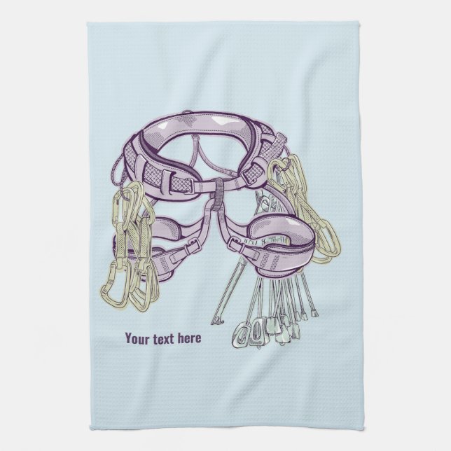 Trad climbing harness and equipment tea towel (Vertical)