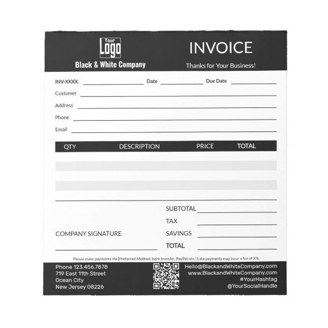 Trade Service Professional Black Invoice Pad (Front)