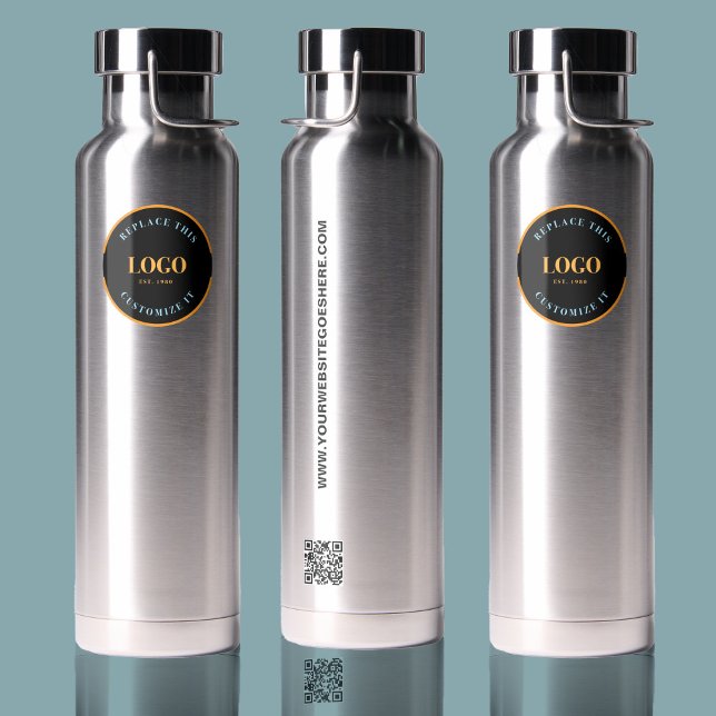 Trade show giveaway Simple Business Logo QR code Water Bottle (Stainless steel branded water bottles with business logo, website and QR code.)