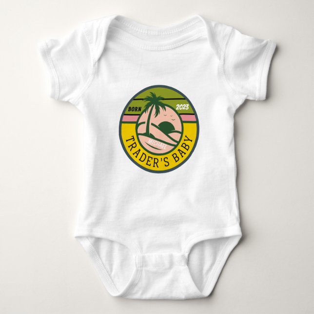 trader Bitcoin baby with name and birth year Baby Bodysuit (Front)