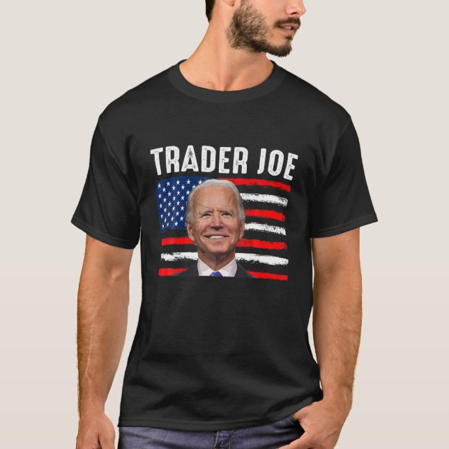 Trader Joe Funny Anti-Biden US Flag Biden Confused T-Shirt (Front)