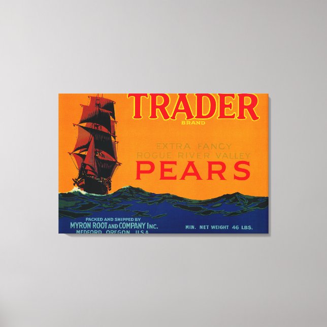 Trader Pear Crate LabelMedford, OR Canvas Print (Front)