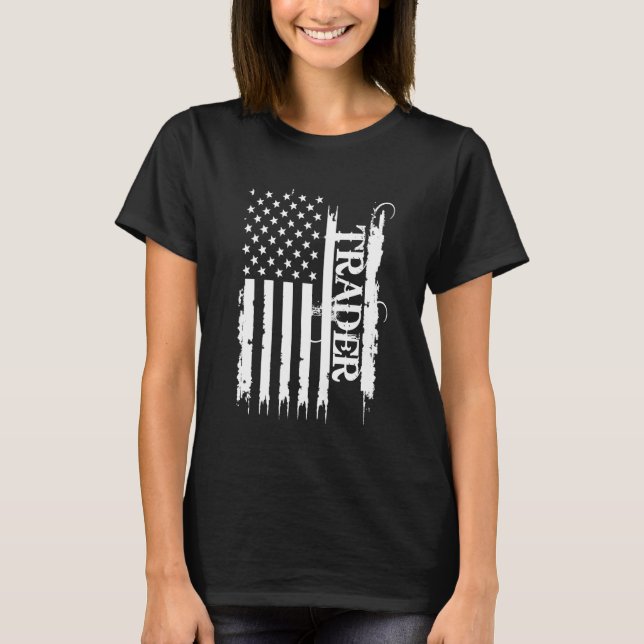 Trader United States Distressed w US Flag T-Shirt (Front)