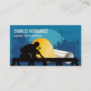 Tradesman Working on Roof Construction Site Business Card