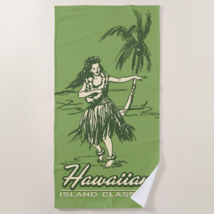 Tradewinds Hawaiian Island Hula Girl - Green Beach Towel