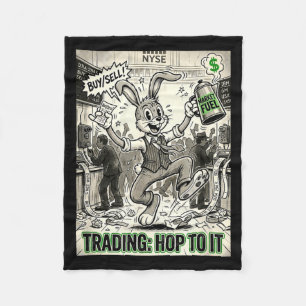 Trading hop to vintage cartoon stock market day fleece blanket
