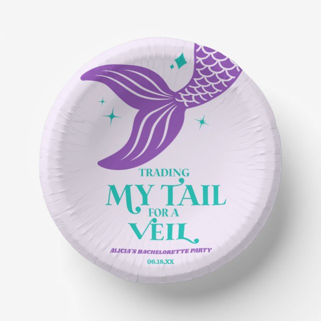 Trading Tail For Veil Mermaid Bachelorette Party Paper Plate (Front)