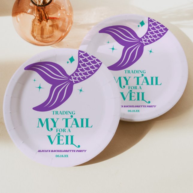 Trading Tail For Veil Mermaid Bachelorette Party Paper Plate (Creator Uploaded)