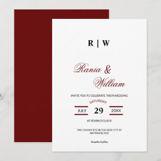 Tradional Calligraphic Text in Burgundy Red Invita Invitation