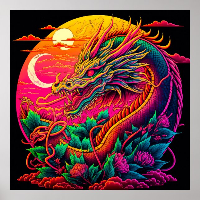 Traditianial Chinese Dragon Colourful Design Poster (Front)