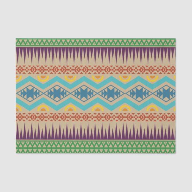 Traditional Abstract Aztec Geometric Pattern Brown Tissue Paper (Front)