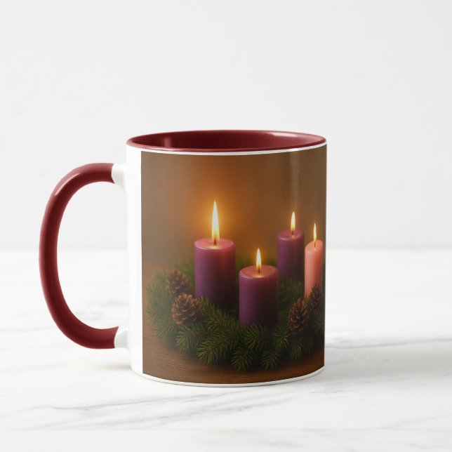 Traditional Advent Wreath with Four Lit Candles Mug (Left)