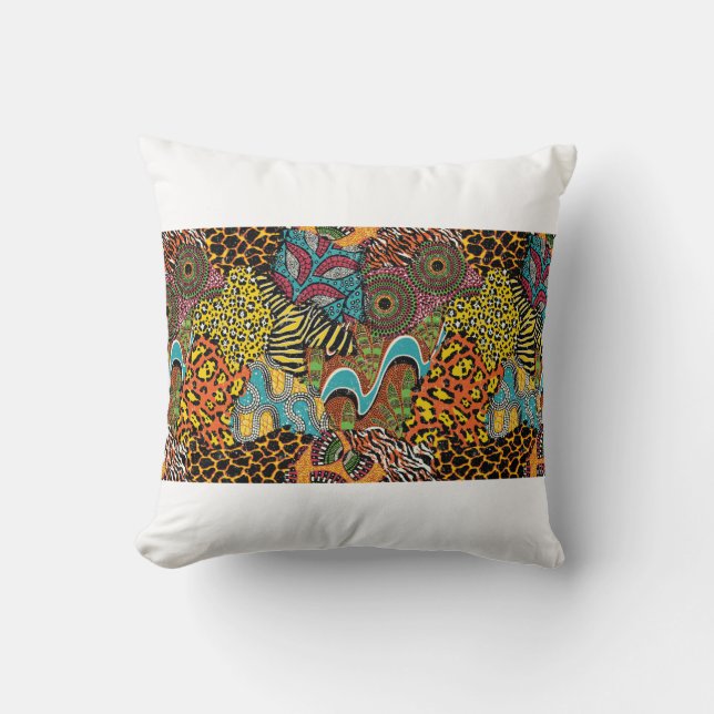 Traditional african fabric and wild animal skins p cushion (Front)