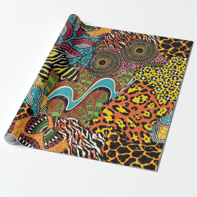 Traditional african fabric and wild animal skins p wrapping paper (Unrolled)