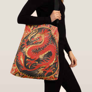 Traditional Ancient Chinese Dragon Red Gold Golden Crossbody Bag
