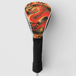Traditional Ancient Chinese Dragon Red Gold Golden Golf Head Cover