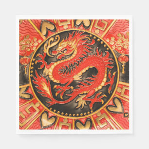 Traditional Ancient Chinese Dragon Red Gold Golden Napkin