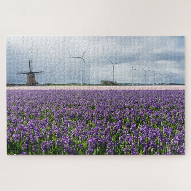 Traditional and modern windmills with flowers jigsaw puzzle (Horizontal)
