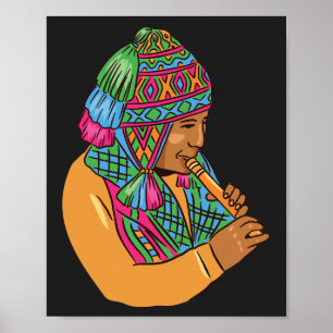Traditional Andean Musician playing Flute Graphic Poster