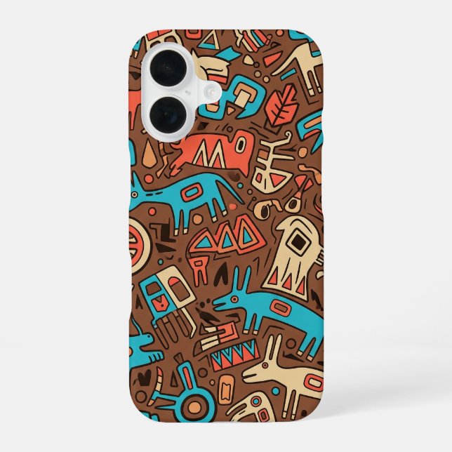 traditional apache indian art iPhone 16 case (Back)