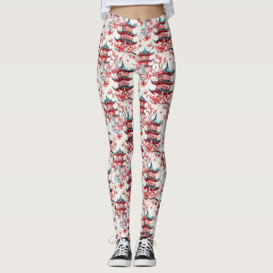 Traditional Asian Architecture with Botanicals Leggings