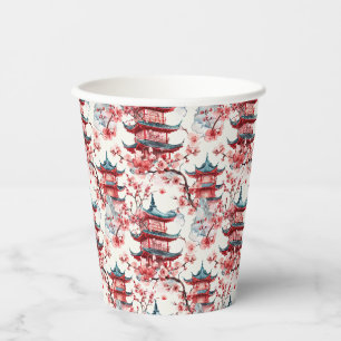 Traditional Asian Architecture with Botanicals Paper Cups