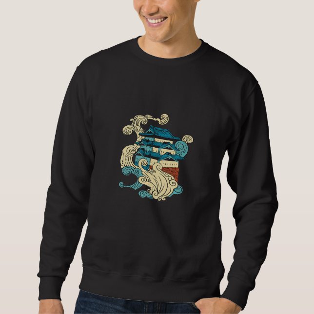 Traditional Asian Building Japanese Ocean Wave Yip Sweatshirt (Front)