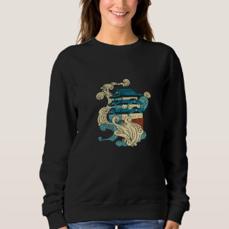 Traditional Asian Building Japanese Ocean Wave Yip Sweatshirt