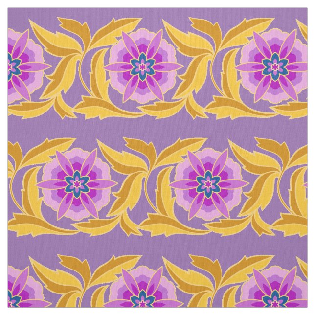 Traditional Asian Pattern Six Flower Petal Motif Fabric (Swatch)