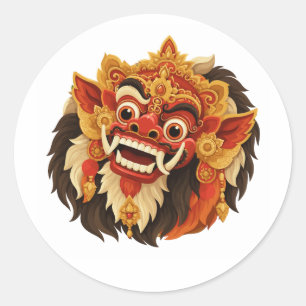 Traditional Balinese Barong mask representing Bali Classic Round Sticker