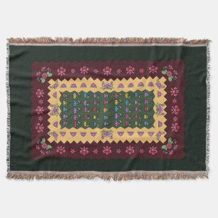 Traditional Balkan Floral Rug Throw Blanket