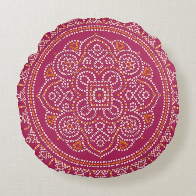 Traditional Bandhani Mandala Round Cushion (Front)