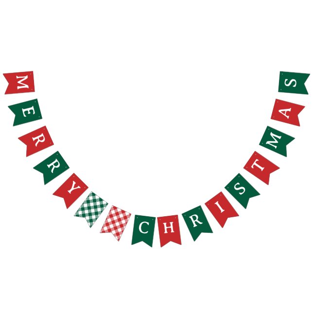 Traditional Basic Green Red Merry Christmas Bunting (All)