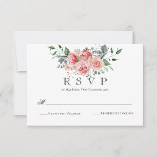 Traditional Beautiful Pink Watercolor Rose Bouquet RSVP Card
