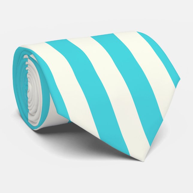 Traditional Beige and Light Blue Stripes Pattern Tie (Rolled)