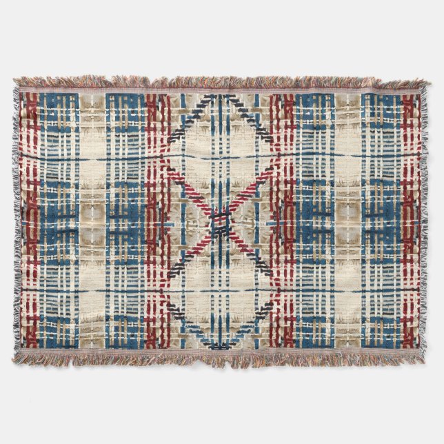 Traditional Beige and Red Plaid Pattern Throw Blanket (Front)
