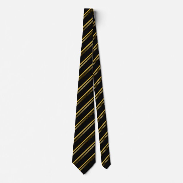 Traditional Black and Gold Diagonal Stripes Tie (Front)