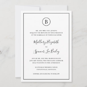 Traditional Black and White All In One Wedding Invitation