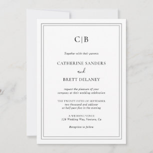 Traditional Black and White All In One Wedding Invitation