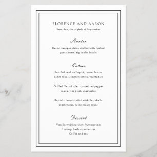 Traditional Black and White Budget Wedding Menu