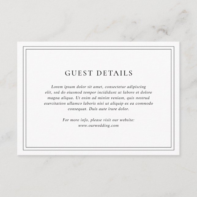 Traditional Black and White Elegant Wedding Enclosure Card (Front)