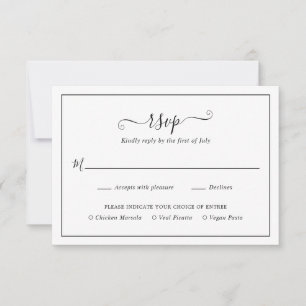 Traditional Black and White Elegant Wedding RSVP Card