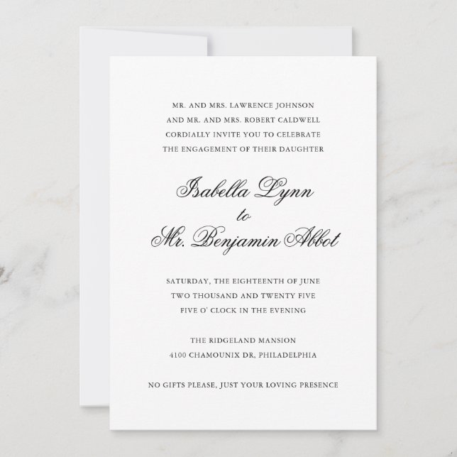 Traditional Black and White Engagement Party Invitation (Front)